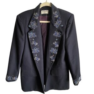 Alfred Dunner Made in‎ USA Navy Embellished Blazer Rhinestone Holiday Jacket 8P